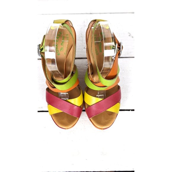 Kork Ease multicolor strappy leather high platform wedge open toe sandals 7/38 - Picture 3 of 9